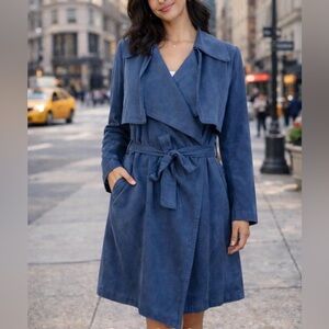 Club Monaco teal Blue mid length minimalist Trench Coat small